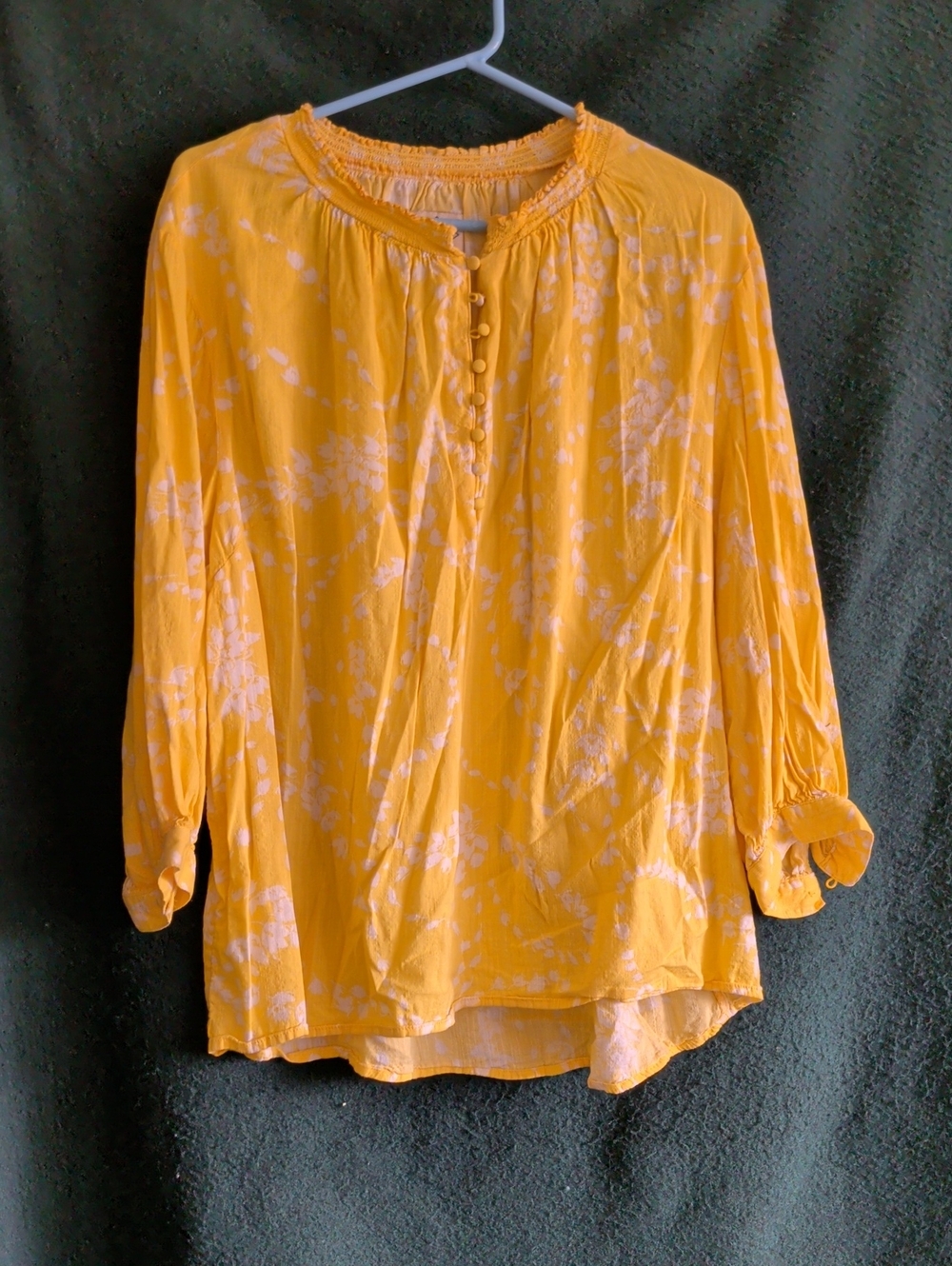 St. John's Bay Yellow Floral Button-Front Peasant Blouse